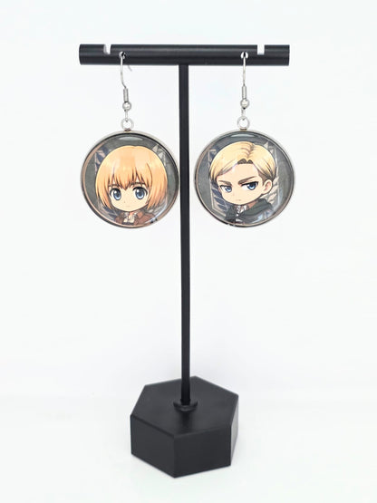 Attack on Titan Inspired Erwin & Armin Dangle Stainless Steel Fish Hook Earrings