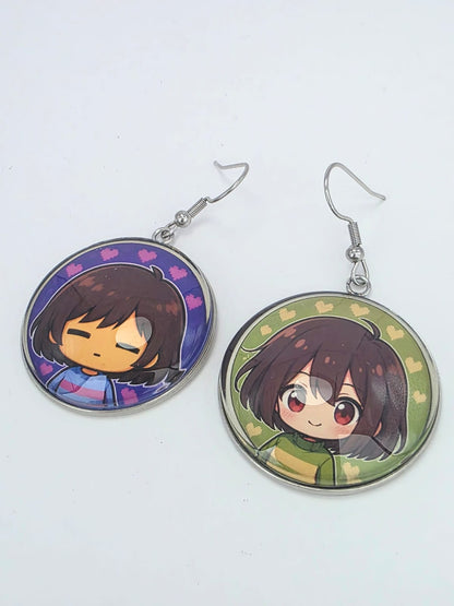 Undertale Inspired Frisk & Chara Dangle Stainless Steel Fish Hook Earrings