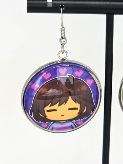 Undertale Inspired Frisk & Chara Dangle Stainless Steel Fish Hook Earrings