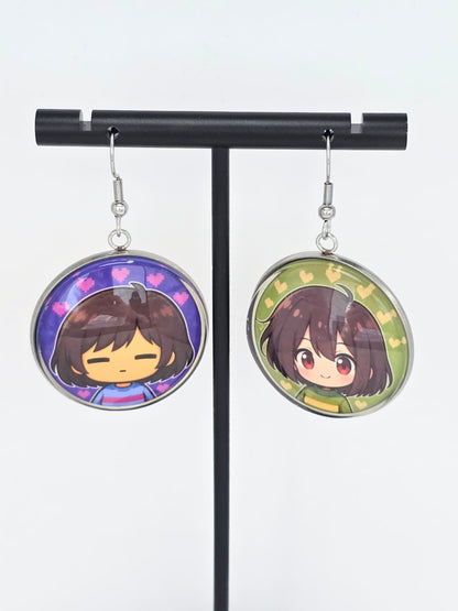 Undertale Inspired Frisk & Chara Dangle Stainless Steel Fish Hook Earrings