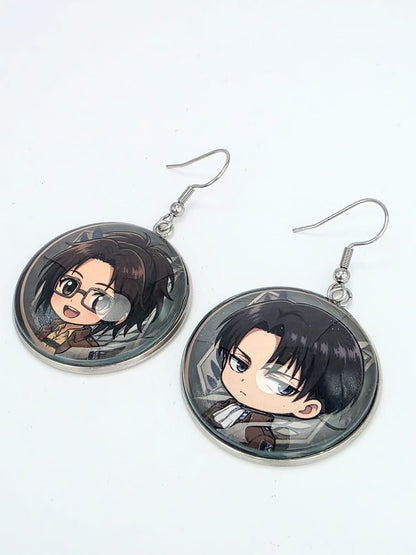 Attack on Titan Inspired Levi & Hange Dangle Stainless Steel Fish Hook Earrings