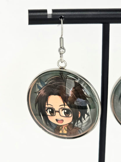 Attack on Titan Inspired Levi & Hange Dangle Stainless Steel Fish Hook Earrings