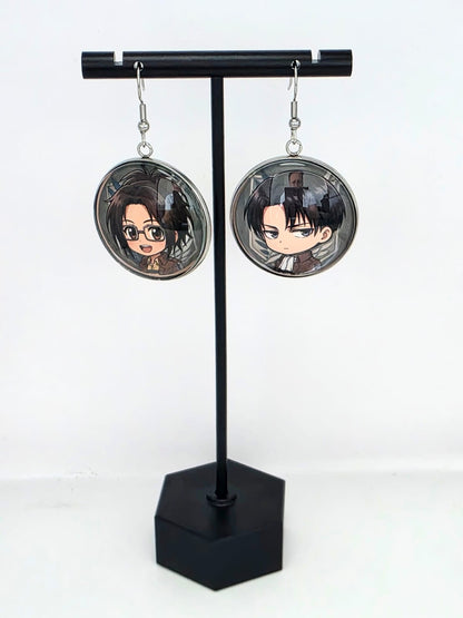 Attack on Titan Inspired Levi & Hange Dangle Stainless Steel Fish Hook Earrings