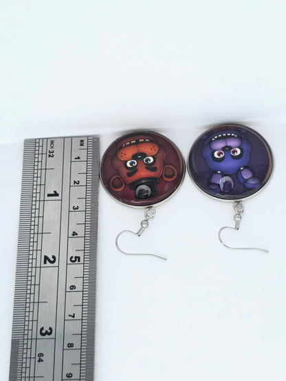 Five Nights at Freddy's Inspired Freddy & Bonnie Dangle Fish Hook Earrings