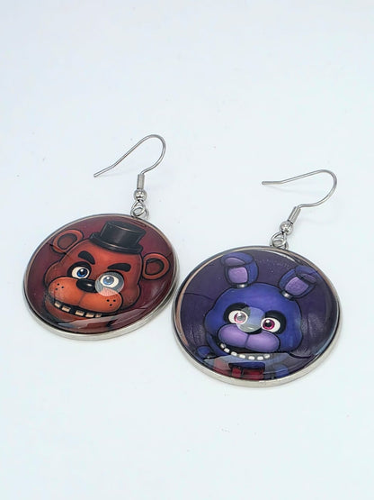 Five Nights at Freddy's Inspired Freddy & Bonnie Dangle Fish Hook Earrings