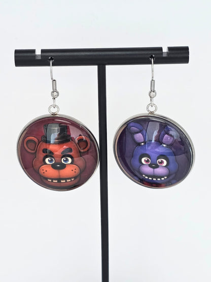 Five Nights at Freddy's Inspired Freddy & Bonnie Dangle Fish Hook Earrings