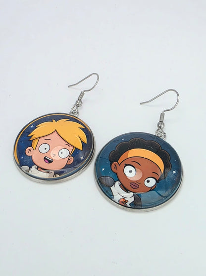 Final Space Inspired Gary & Quinn Dangle Stainless Steel Fish Hook Earrings