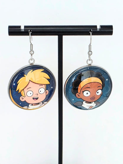 Final Space Inspired Gary & Quinn Dangle Stainless Steel Fish Hook Earrings