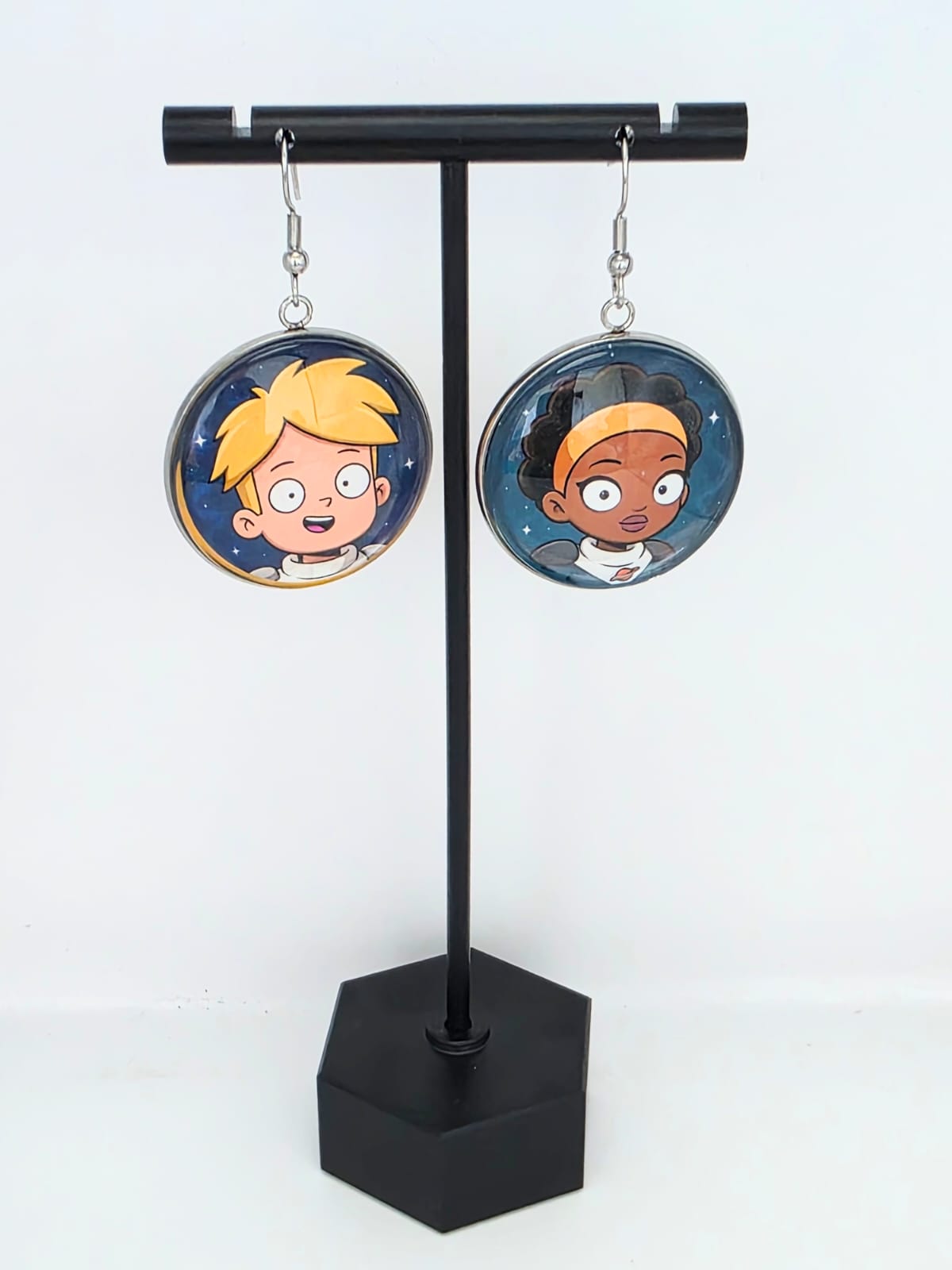 Final Space Inspired Gary & Quinn Dangle Stainless Steel Fish Hook Earrings