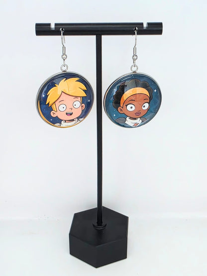 Final Space Inspired Gary & Quinn Dangle Stainless Steel Fish Hook Earrings