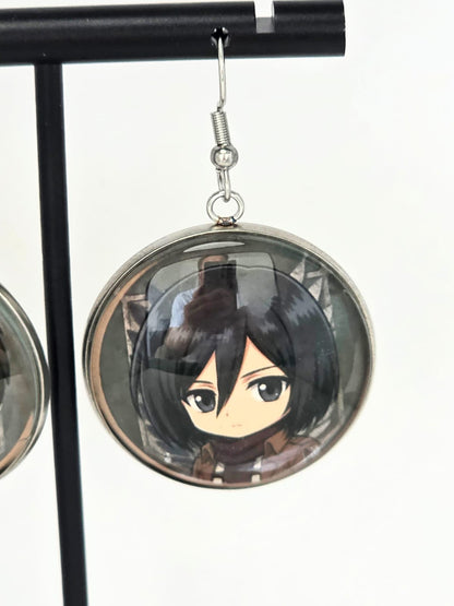 Attack on Titan Inspired Eren & Mikasa Mismatched Dangle Fish Hook Earrings