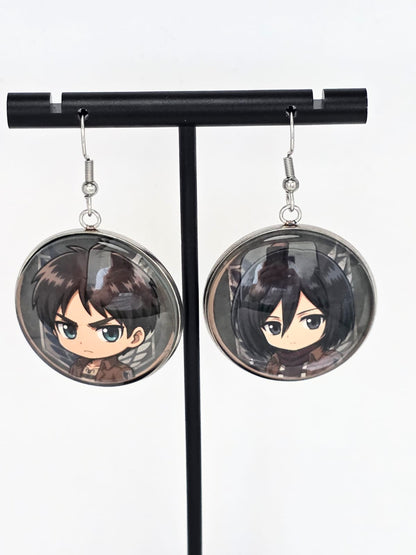 Attack on Titan Inspired Eren & Mikasa Mismatched Dangle Fish Hook Earrings