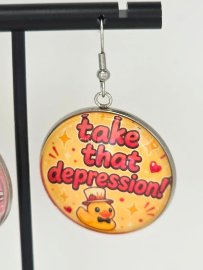 Hazbin Hotel Inspired Lucifer & Take That Depression Dangle Fish Hook Earrings