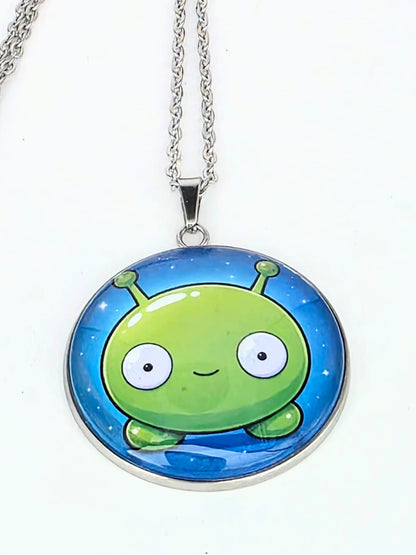 Final Space Inspired Mooncake 30 mm Pendant Stainless Steel 20 inch Necklace