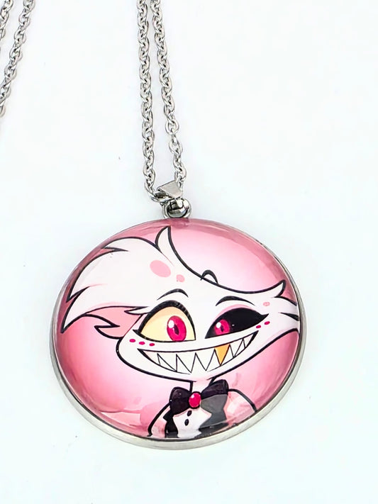 Hazbin Hotel Inspired Angel Dust 30 mm Pendant Stainless Steel 20 inch Necklace