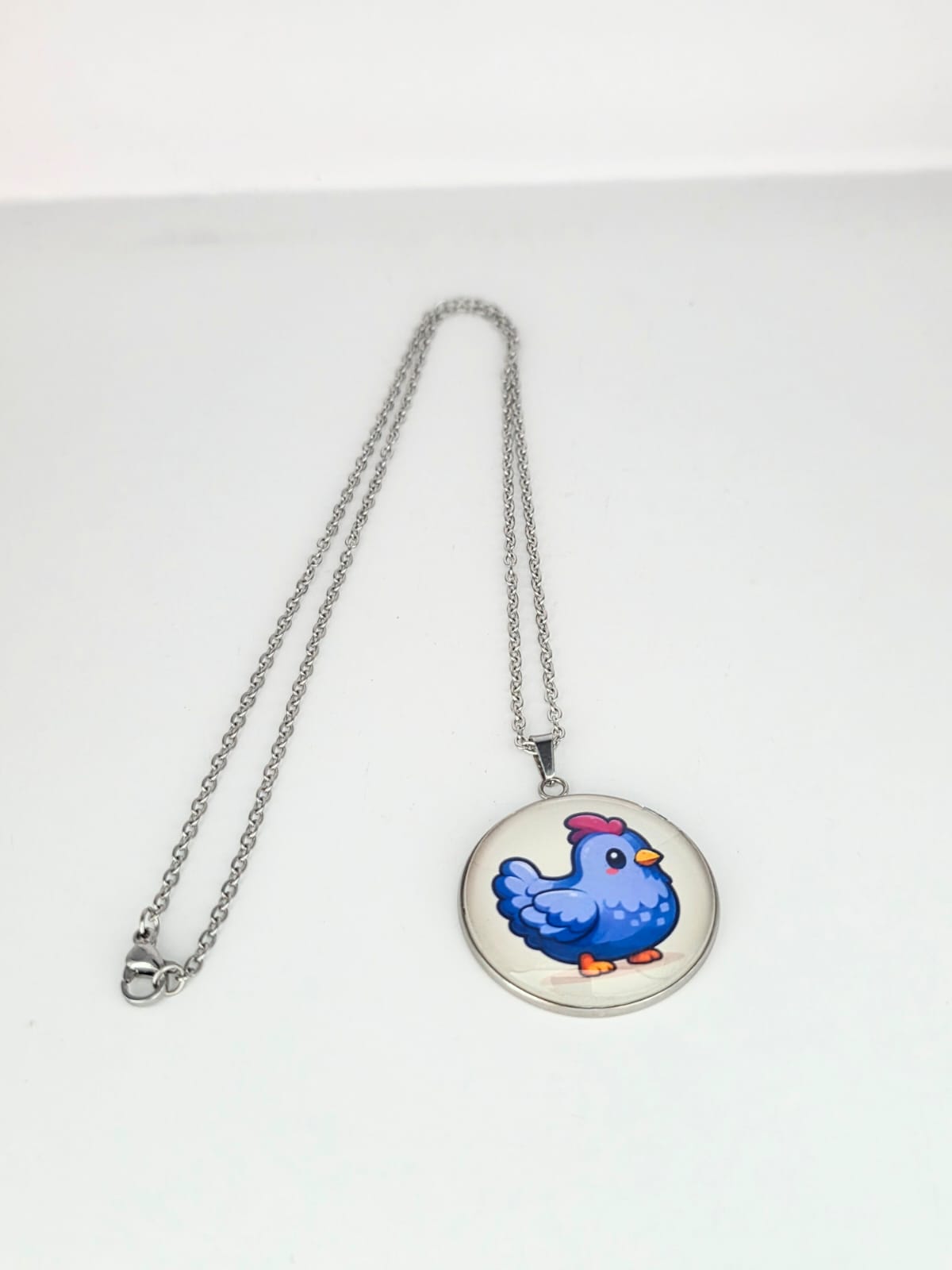 Stardew Valley Inspired Blue Chicken 30 mm Pendant Stainless Steel Necklace