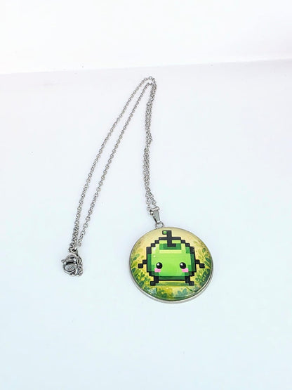Green Junimo Inspired Stardew Valley 30 mm Pendant Stainless Steel Necklace