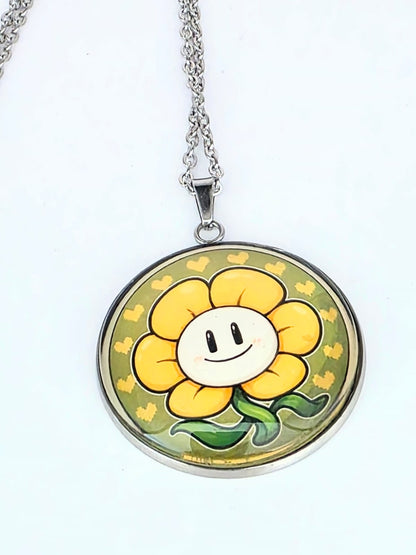 Undertale Inspired Flowey 30 mm Pendant Stainless Steel 20 inch Necklace