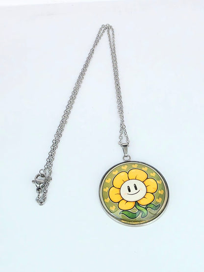 Undertale Inspired Flowey 30 mm Pendant Stainless Steel 20 inch Necklace