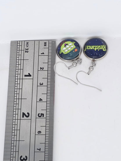 Final Space Inspired Tribore & "Resistance!" Dangle Stainless Steel Earrings