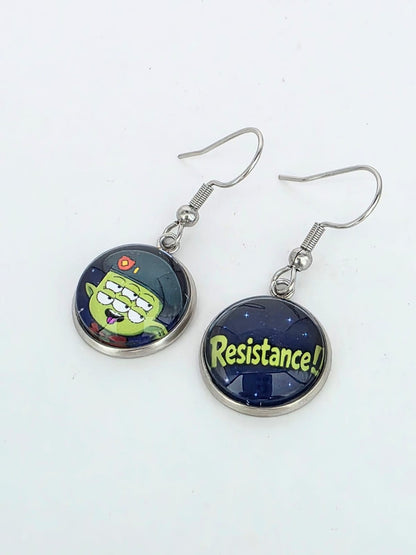 Final Space Inspired Tribore & "Resistance!" Dangle Stainless Steel Earrings