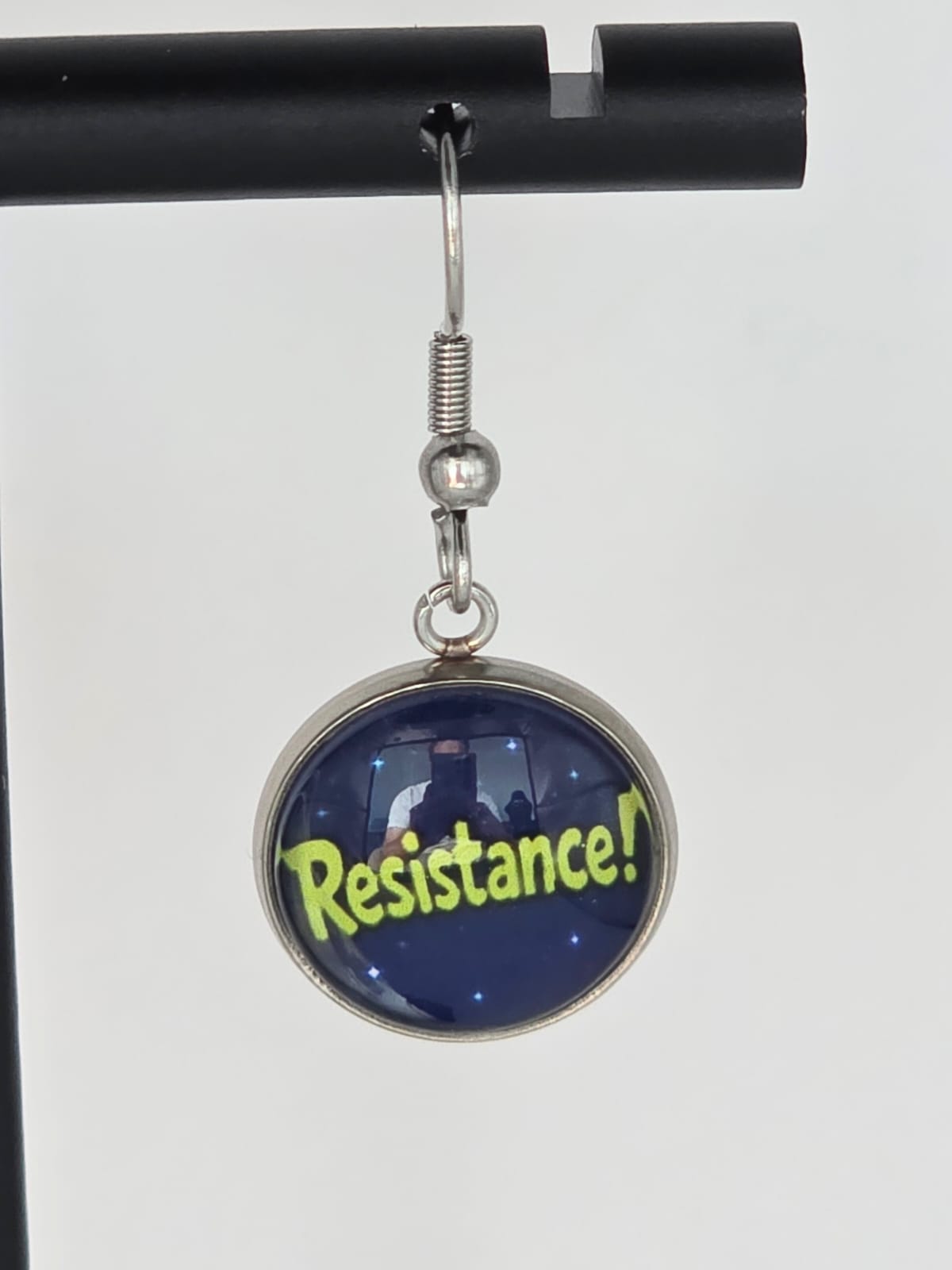 Final Space Inspired Tribore & "Resistance!" Dangle Stainless Steel Earrings
