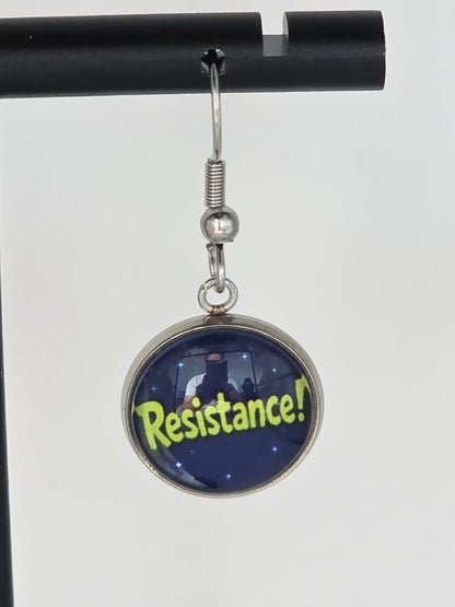 Final Space Inspired Tribore & "Resistance!" Dangle Stainless Steel Earrings