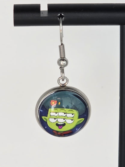 Final Space Inspired Tribore & "Resistance!" Dangle Stainless Steel Earrings