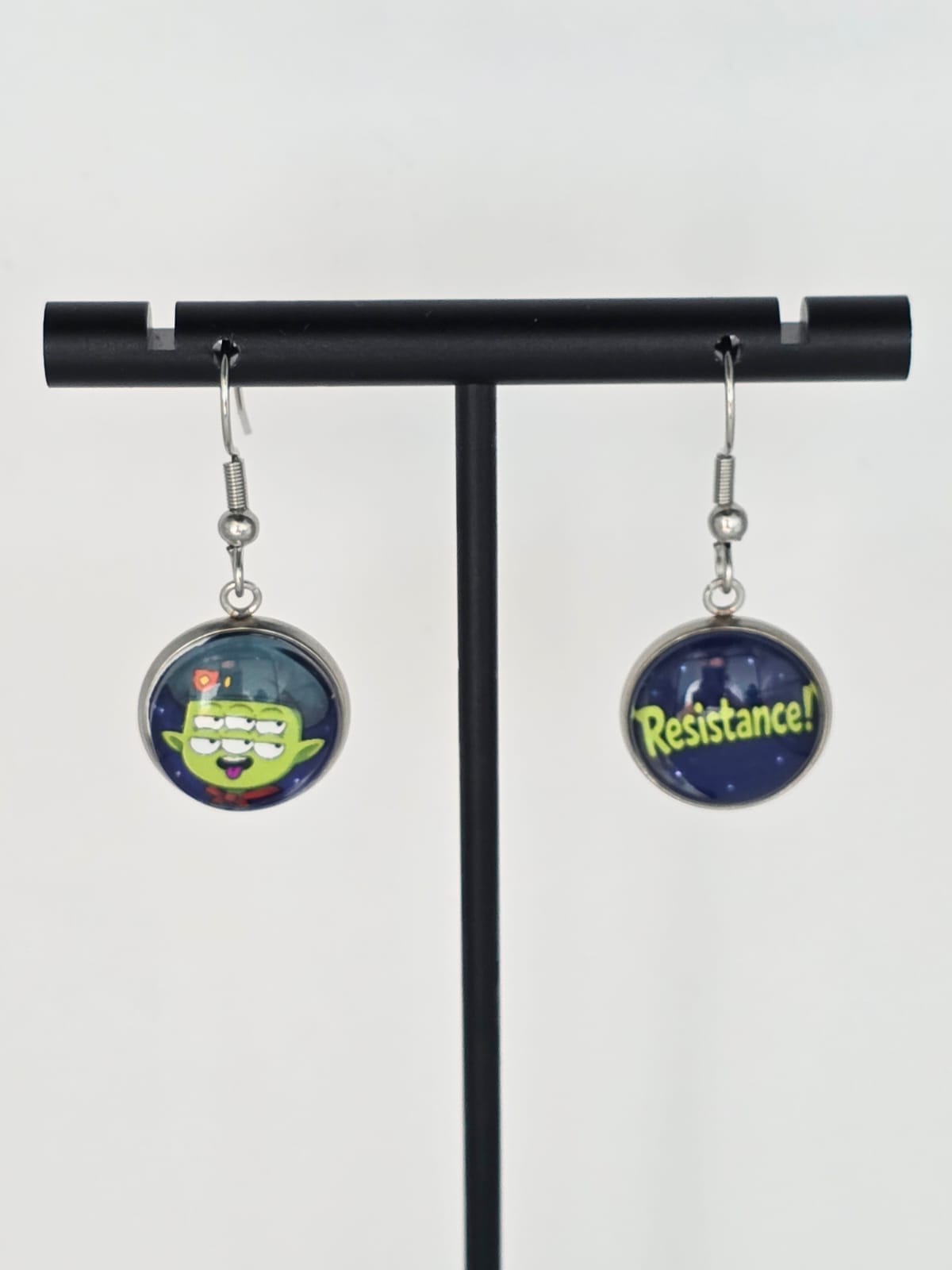 Final Space Inspired Tribore & "Resistance!" Dangle Stainless Steel Earrings