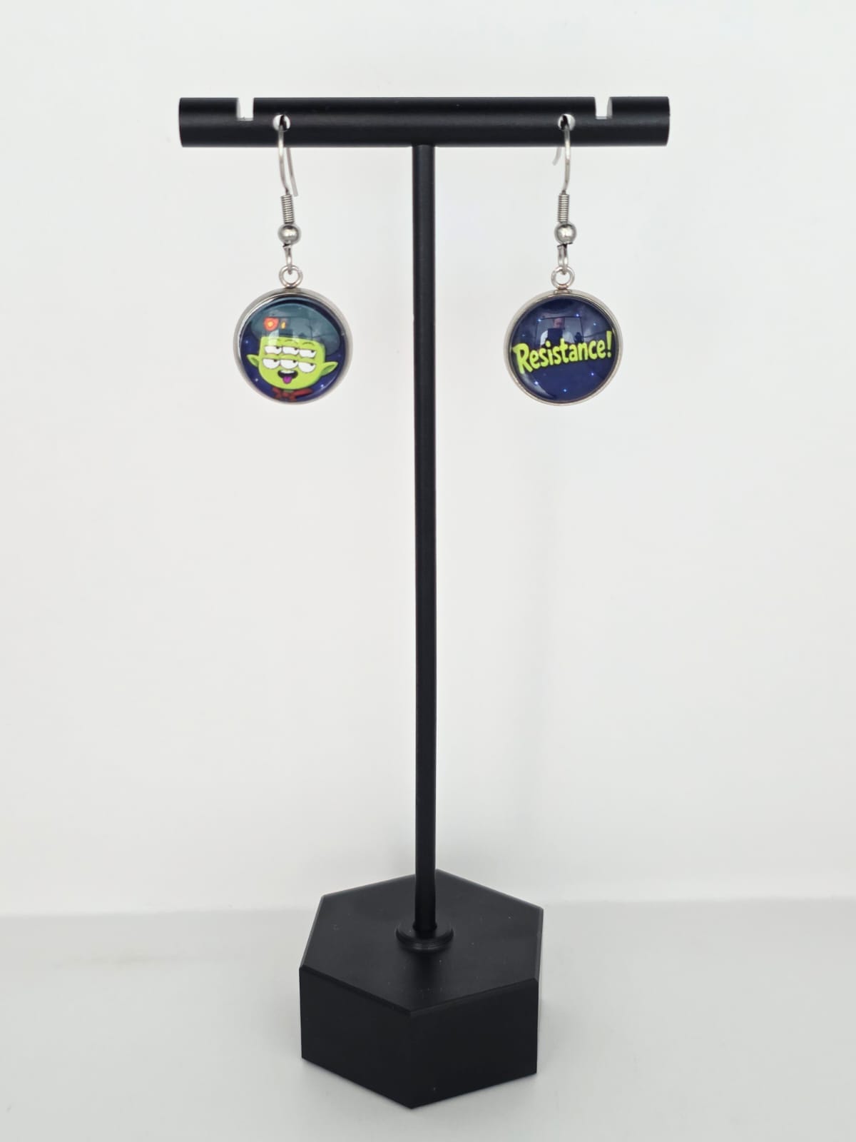 Final Space Inspired Tribore & "Resistance!" Dangle Stainless Steel Earrings