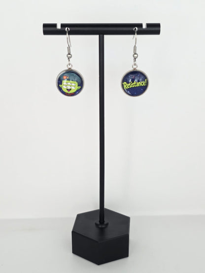 Final Space Inspired Tribore & "Resistance!" Dangle Stainless Steel Earrings