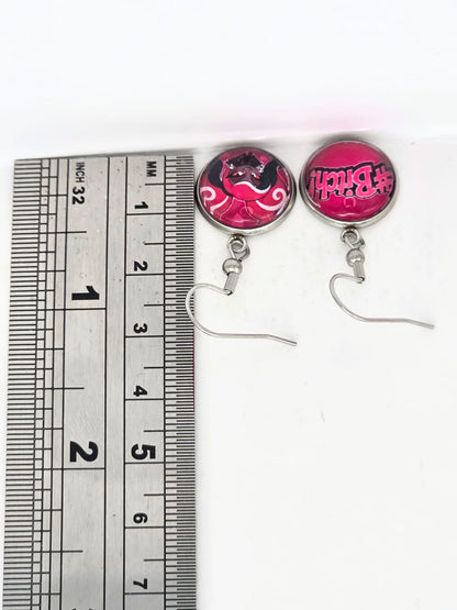 Hazbin Hotel Inspired Velvette & "#Bitch" Dangle Stainless Steel Earrings