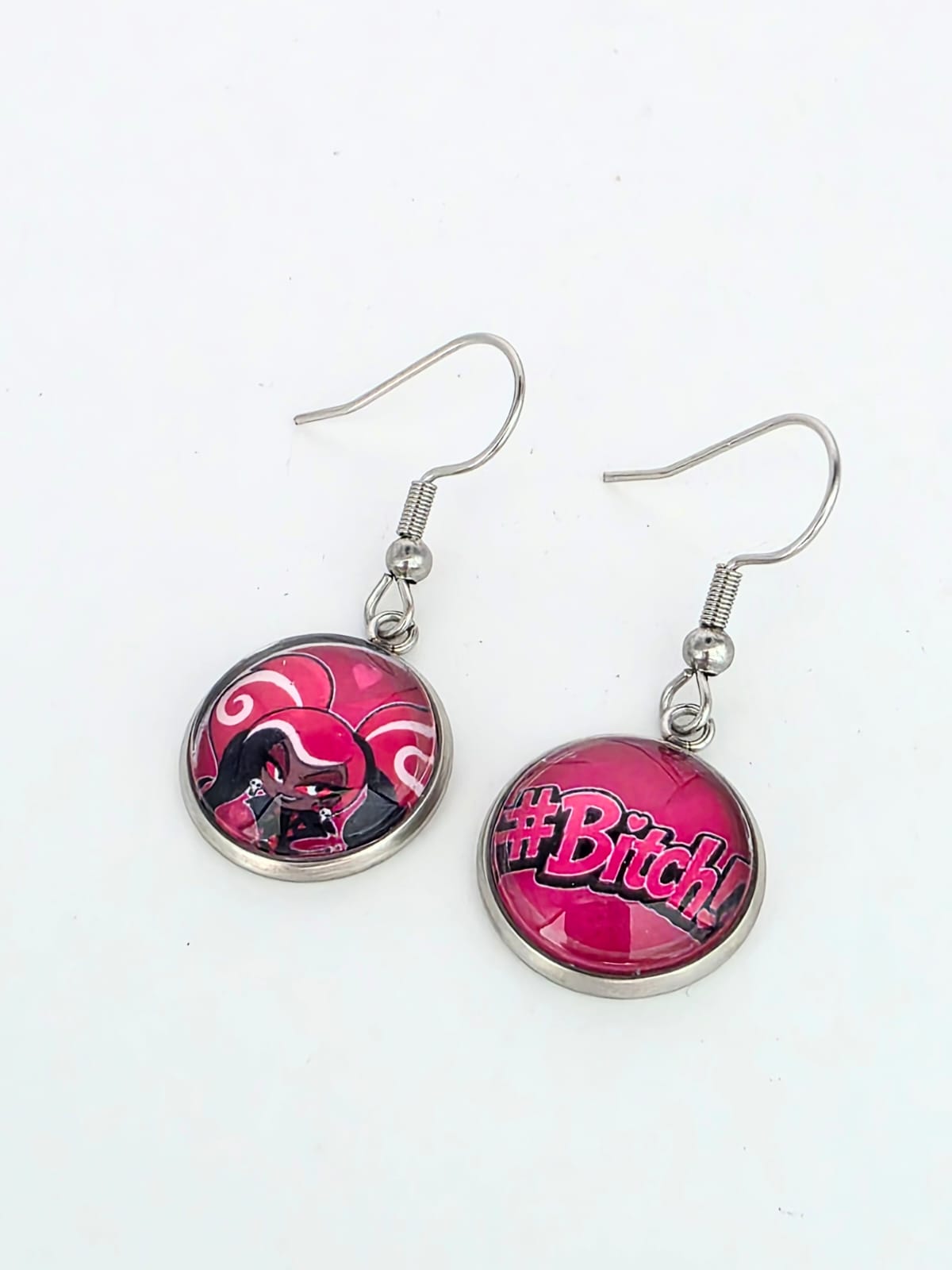 Hazbin Hotel Inspired Velvette & "#Bitch" Dangle Stainless Steel Earrings