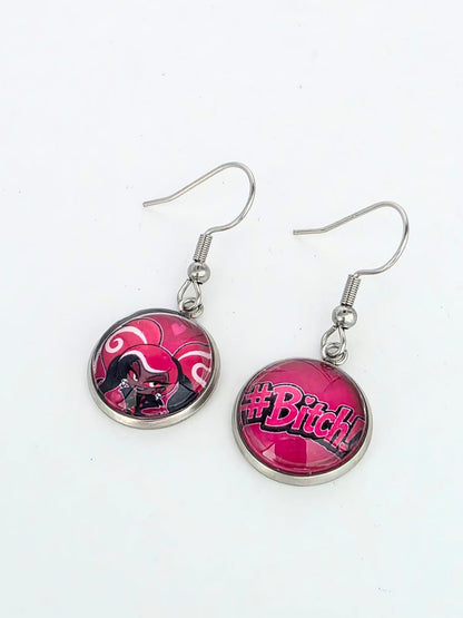 Hazbin Hotel Inspired Velvette & "#Bitch" Dangle Stainless Steel Earrings