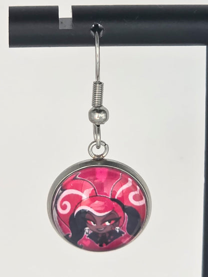 Hazbin Hotel Inspired Velvette & "#Bitch" Dangle Stainless Steel Earrings