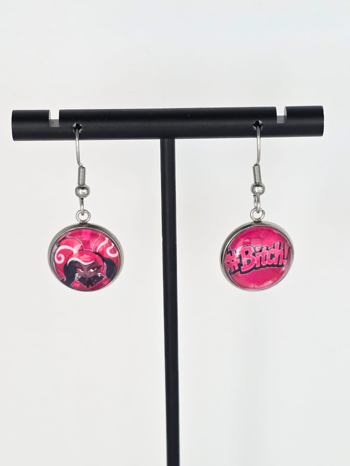 Hazbin Hotel Inspired Velvette & "#Bitch" Dangle Stainless Steel Earrings