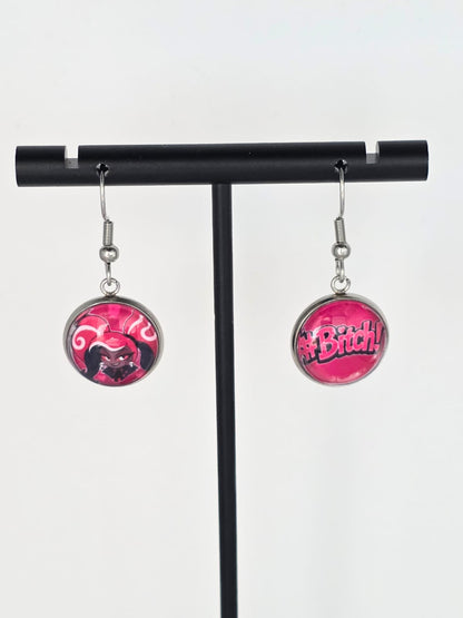 Hazbin Hotel Inspired Velvette & "#Bitch" Dangle Stainless Steel Earrings