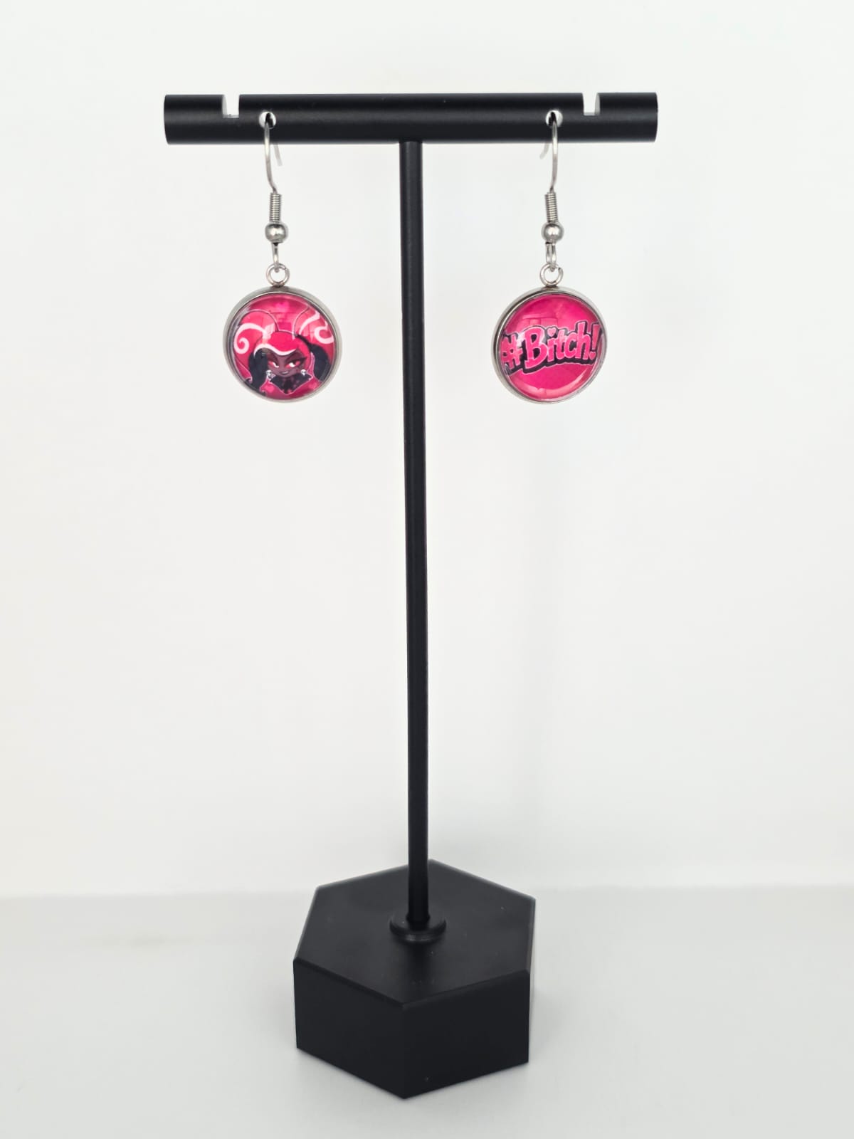 Hazbin Hotel Inspired Velvette & "#Bitch" Dangle Stainless Steel Earrings
