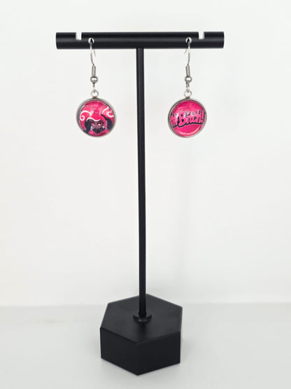 Hazbin Hotel Inspired Velvette & "#Bitch" Dangle Stainless Steel Earrings
