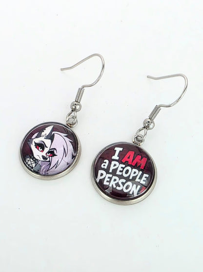 Helluva Boss Inspired Loona & "I AM a People Person!" Dangle Stainless Steel Earrings