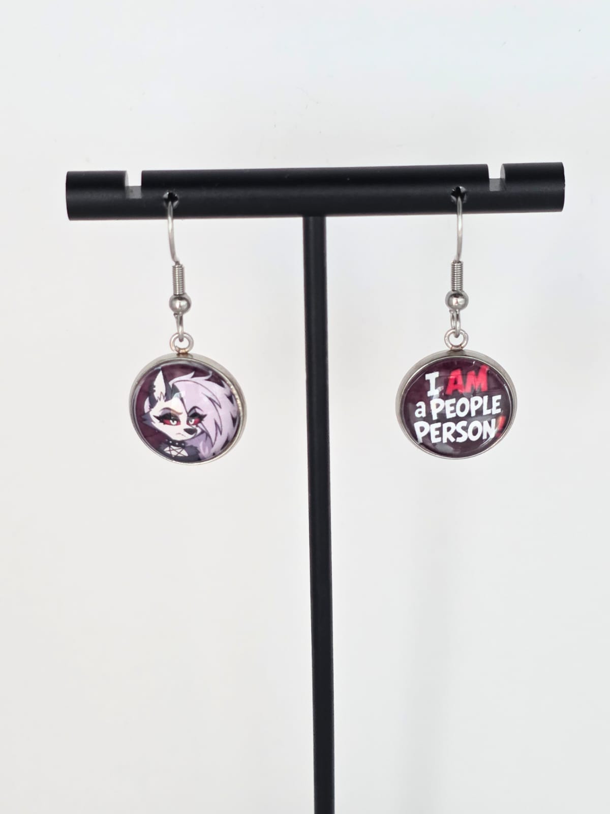 Helluva Boss Inspired Loona & "I AM a People Person!" Dangle Stainless Steel Earrings