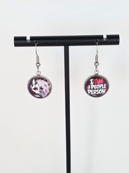 Helluva Boss Inspired Loona & "I AM a People Person!" Dangle Stainless Steel Earrings