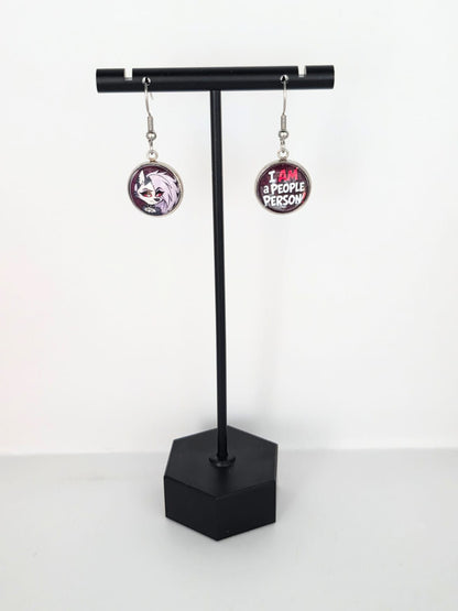 Helluva Boss Inspired Loona & "I AM a People Person!" Dangle Stainless Steel Earrings