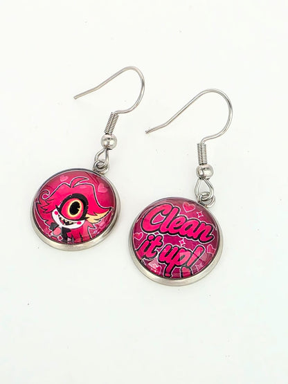 Hazbin Hotel Inspired Niffty & "Clean It Up" Dangle Stainless Steel Earrings