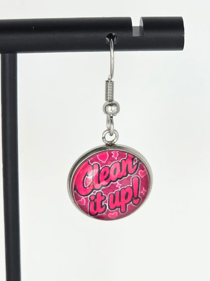 Hazbin Hotel Inspired Niffty & "Clean It Up" Dangle Stainless Steel Earrings