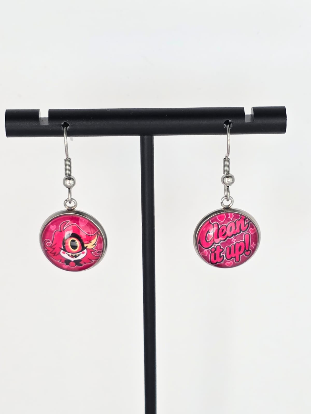 Hazbin Hotel Inspired Niffty & "Clean It Up" Dangle Stainless Steel Earrings