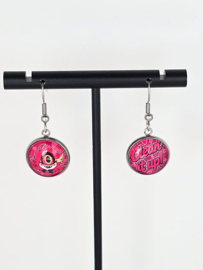 Hazbin Hotel Inspired Niffty & "Clean It Up" Dangle Stainless Steel Earrings