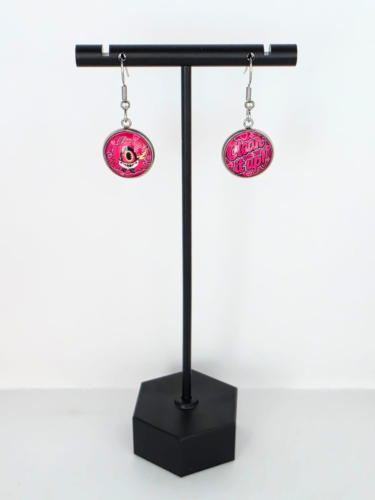 Hazbin Hotel Inspired Niffty & "Clean It Up" Dangle Stainless Steel Earrings