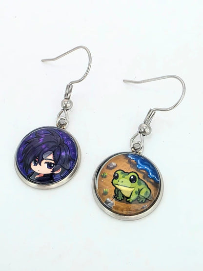 Stardew Valley Inspired Sebastian & Frog Dangle Stainless Steel Earrings