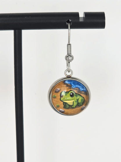 Stardew Valley Inspired Sebastian & Frog Dangle Stainless Steel Earrings